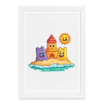 Drôle de château de sable avec le soleil - Affiche encadrée (27 × 37 cm) - blanc - Devant