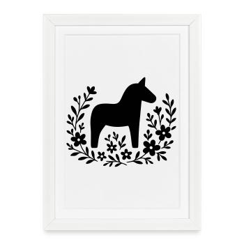 Dala horse – Nordic folk art design - Framed poster (27 × 37 cm) - white - Front