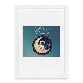Astronaut sitting on the moon and fishing dreams - Framed poster (27 × 37 cm) - white - Front
