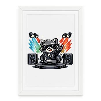 Retro Raccoon Rock – Music Gift - Framed poster (27 × 37 cm) - white - Front