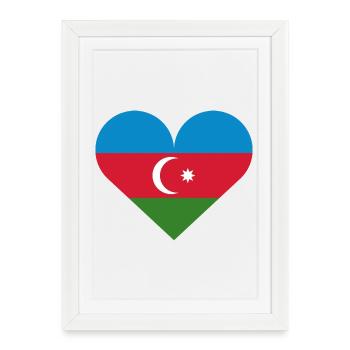 Drapeau du cœur de l’Azerbaïdjan - Affiche encadrée (27 × 37 cm) - blanc - Devant