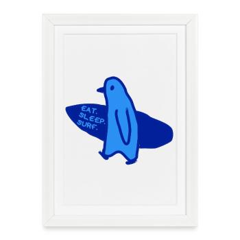 Surfer Surfer Girl Penguin Surfing - Framed poster (27 × 37 cm) - white - Front
