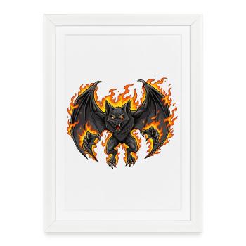 Chauve-souris en feu - Affiche encadrée (27 × 37 cm) - blanc - Devant