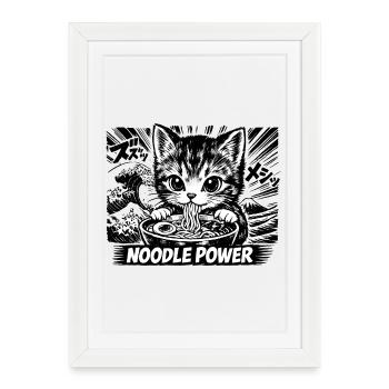 Kawaii Neko Ramen Chat Nouilles Anime - Affiche encadrée (27 × 37 cm) - blanc - Devant