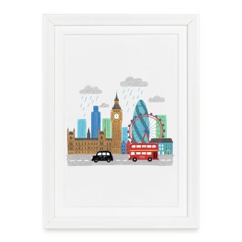 Dessins animés du Big Ben Skyline de Londres - Affiche encadrée (27 × 37 cm) - blanc - Devant