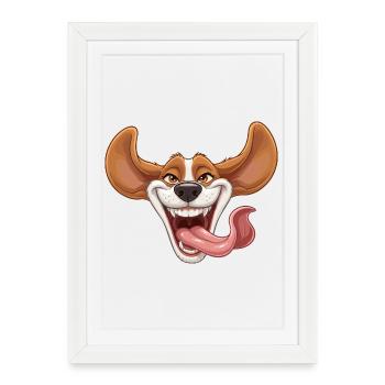 Laughing dog with tongue - Framed poster (27 × 37 cm) - white - Front