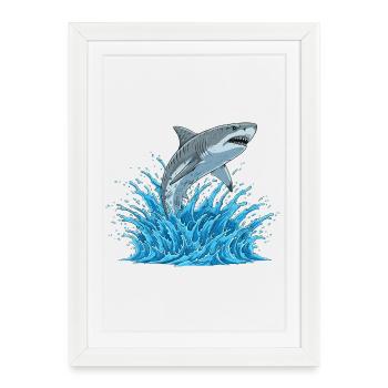 Saut de requin au-dessus de l’eau vive - Affiche encadrée (27 × 37 cm) - blanc - Devant