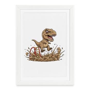Dino saute dans la boue - Affiche encadrée (27 × 37 cm) - blanc - Devant
