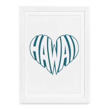 Hawaï, Hawaï Angular HeartTypo Design - Affiche encadrée (27 × 37 cm) - blanc - Devant