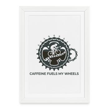 La caféine alimente mon t-shirt cycliste Wheels - Affiche encadrée (27 × 37 cm) - blanc - Devant