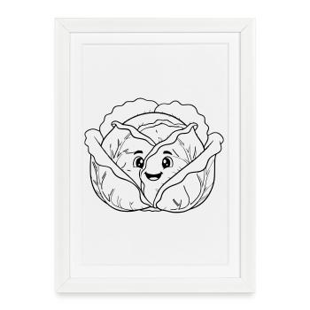Résumé du Kawaii au chou et légumes - Affiche encadrée (27 × 37 cm) - blanc - Devant