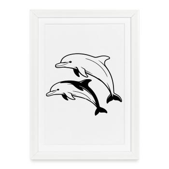 Dauphins - Affiche encadrée (27 × 37 cm) - blanc - Devant