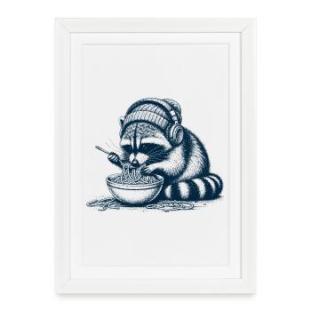 Spaghetti Raccoon - Affiche encadrée (27 × 37 cm) - blanc - Devant