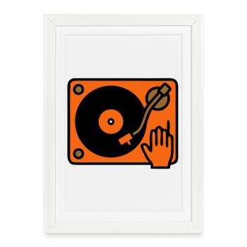 DJ Turntable grattant à la main - Affiche encadrée (27 × 37 cm) - blanc - Devant