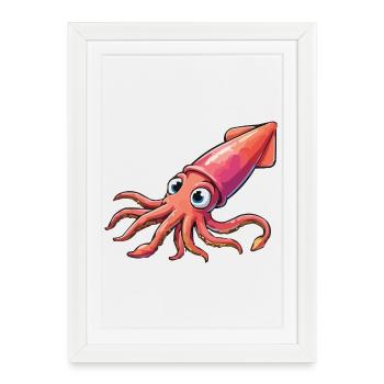 Dessin animé Calamar - Affiche encadrée (27 × 37 cm) - blanc - Devant