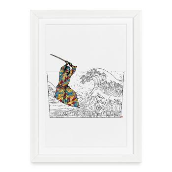 Les vagues continuent d’arriver Kamae Aïkido masculin Iaido Kendo - Affiche encadrée (27 × 37 cm) - blanc - Devant