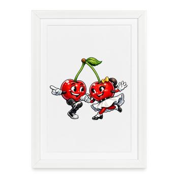 Dancing Cherries - Framed poster (27 × 37 cm) - white - Front
