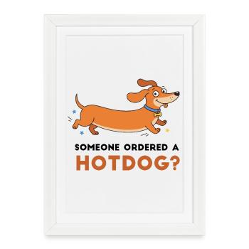 Hot dog ? Illustration ludique du teckel - Affiche encadrée (27 × 37 cm) - blanc - Devant