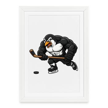 Pinguin Eishockey Spieler Comic Motiv - Affiche encadrée (27 × 37 cm) - blanc - Devant