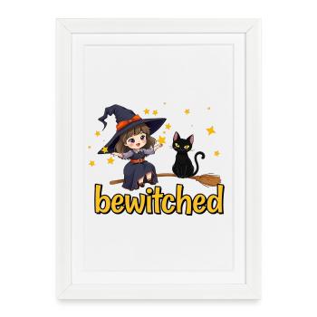 Witch and cat in star magic - Framed poster (27 × 37 cm) - white - Front