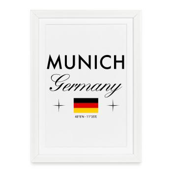Munich Allemagne Coordonnées Souvenir de voyage - Affiche encadrée (27 × 37 cm) - blanc - Devant