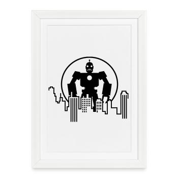 Robot Skyline – Sci-Fi Android Silhouette Shirt - Gerahmtes Poster (27 × 37 cm) - Weiß - Vorne