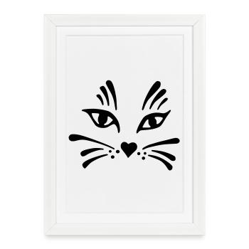 tête de chat simplifiée - Affiche encadrée (27 × 37 cm) - blanc - Devant