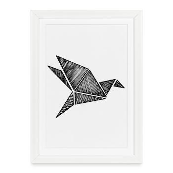 Oiseau Origami - Affiche encadrée (27 × 37 cm) - blanc - Devant