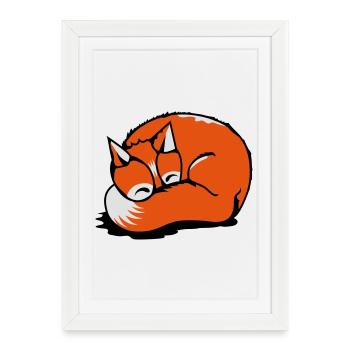 Un renard dormir - Affiche encadrée (27 × 37 cm) - blanc - Devant