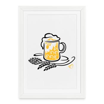 Bière Bière Mug Houblon Blé - Affiche encadrée (27 × 37 cm) - blanc - Devant