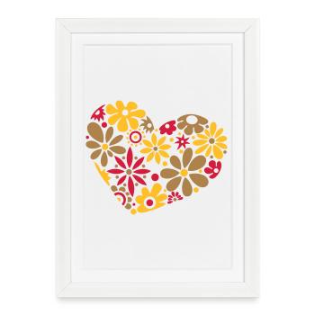 Grand coeur, flowerpower, coloré - Affiche encadrée (27 × 37 cm) - blanc - Devant