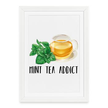 Mint Tea Addict Accro Thé à la menthe Cadeau thé - Affiche encadrée (27 × 37 cm) - blanc - Devant