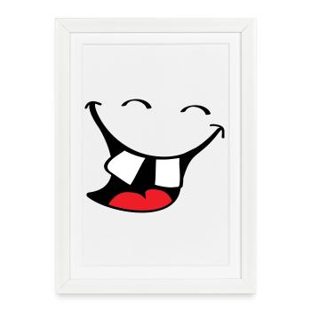 Grand sourire. Bouche heureuse et souriante, visage des lèvres. - Affiche encadrée (27 × 37 cm) - blanc - Devant