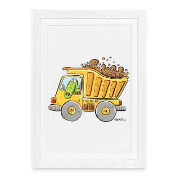 Truck dump truck with crocodile construction site I boys - Framed poster (27 × 37 cm) - white - Front