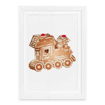 locomotive en pain d’épice décorée pour Noël - Affiche encadrée (27 × 37 cm) - blanc - Devant