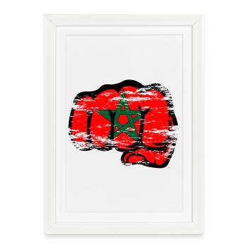Poing de main du drapeau marocain utilisé - Affiche encadrée (27 × 37 cm) - blanc - Devant