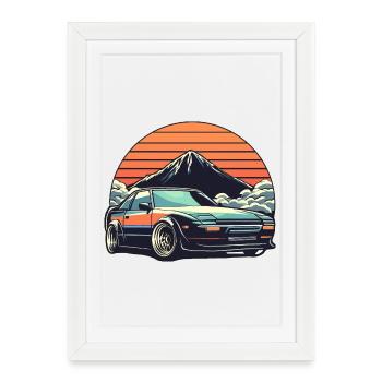 JDM voiture Japonais Rétro Voiture Racing Drifting Légende - Affiche encadrée (27 × 37 cm) - blanc - Devant
