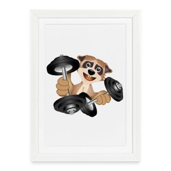 Bodybuilder meerkat with dumbbells while exercising - Framed poster (27 × 37 cm) - white - Front