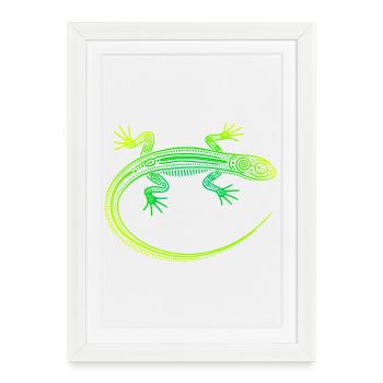Lézard motifs aborigène, tribal dégradé vert jaune - Affiche encadrée (27 × 37 cm) - blanc - Devant