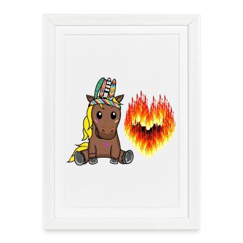 Hippie Cheval Valentine Coeur Amour Ardent Coeurs - Affiche encadrée (27 × 37 cm) - blanc - Devant