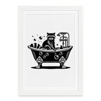 Cute raccoon in the bathtub - Framed poster (27 × 37 cm) - white - Front