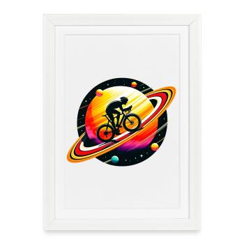 Cycliste sur Saturne - Affiche encadrée (27 × 37 cm) - blanc - Devant
