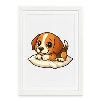 Cute Beagle Cartoon Lying Relaxing Cuddling - Framed poster (27 × 37 cm) - white - Front