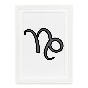 Symbole du signe du zodiaque Capricorne Noir et gris - Affiche encadrée (27 × 37 cm) - blanc - Devant