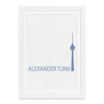 Silhouette minimaliste de la tour de télévision de Berlin - Affiche encadrée (27 × 37 cm) - blanc - Devant
