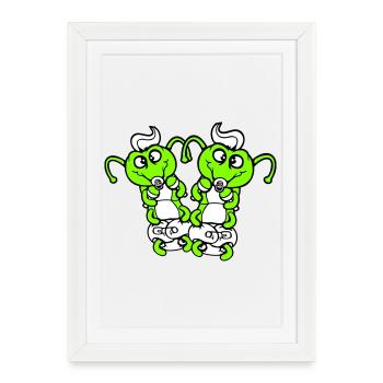 2 chenilles bébé hochet couche tétine enfant né - Affiche encadrée (27 × 37 cm) - blanc - Devant