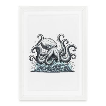 Pieuvre calmar Kraken - Affiche encadrée (27 × 37 cm) - blanc - Devant