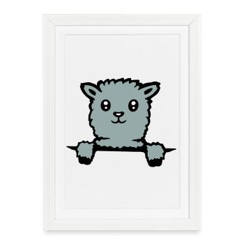 Cute llama fluffy alpaca peeking out - Framed poster (27 × 37 cm) - white - Front