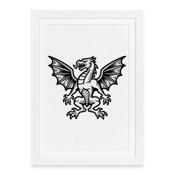 Armoiries médiévales Dragon Héraldique symbol_2 - Affiche encadrée (27 × 37 cm) - blanc - Devant