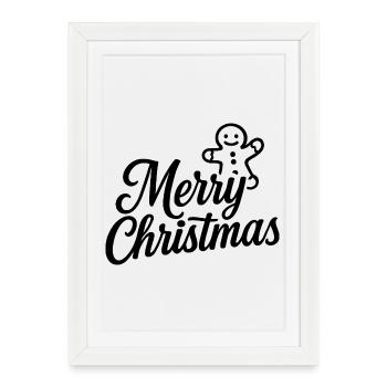 Joyeux Noël avec un joli bonhomme en pain d’épices - Affiche encadrée (27 × 37 cm) - blanc - Devant